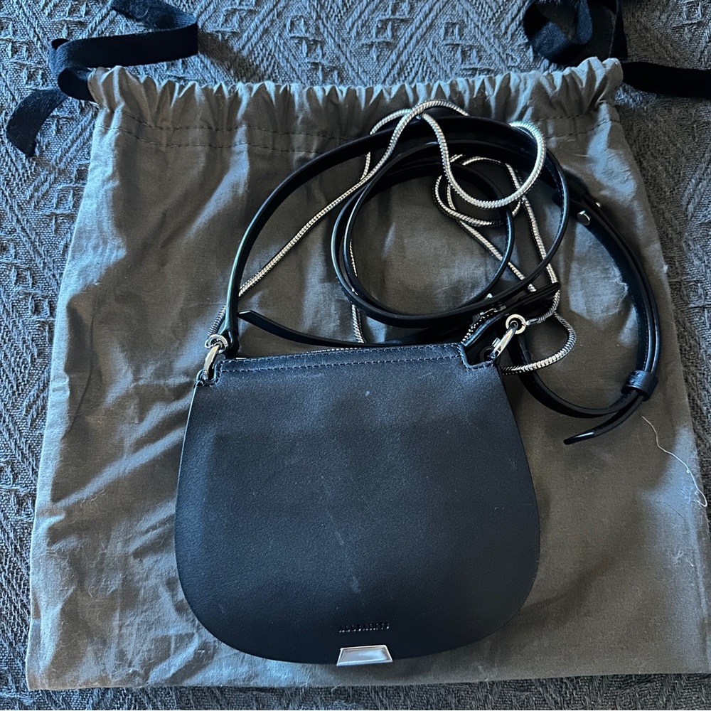 All Saints Captain Leather Mini Round Crossbody Bag